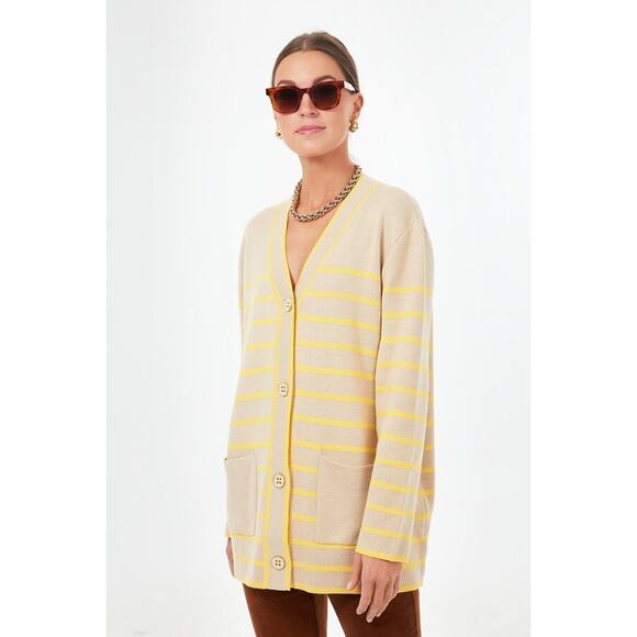 Tuckernuck Yellow Tan Chai Stripe Lauren Cardigan Sweater Womens Size Small